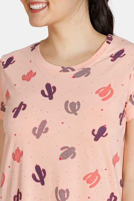 Zivame Texas Dreaming Knit Cotton Mid Length Nightdress - Peach — image 4